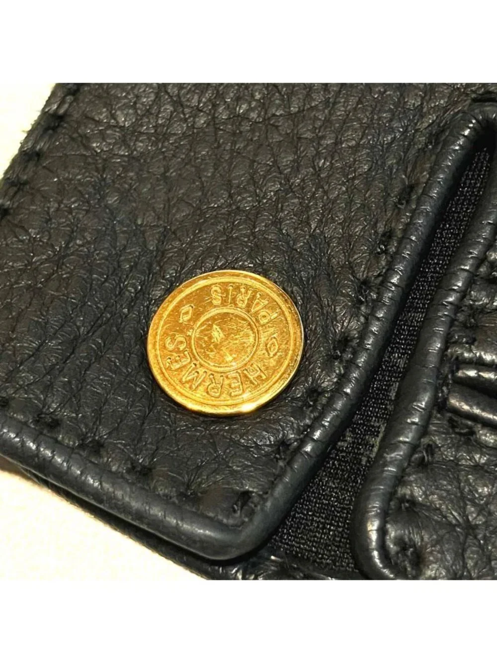 Hermes Sellier Buttons Deerskin Leather Gloves Black